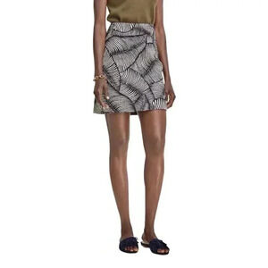 Ann Taylor Women's Navy & Cream Cotton/Spandex Palm Leaf Print Lined Mini Pencil